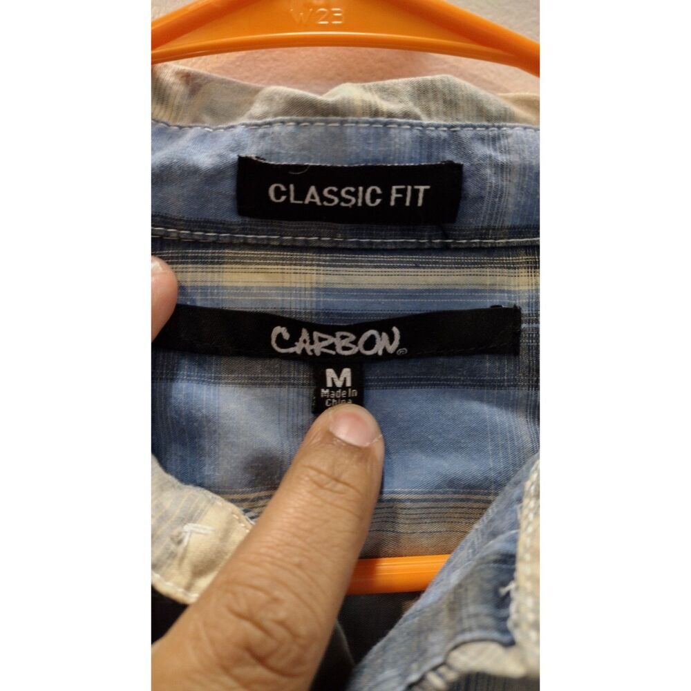 Carbon Blue and Grey Plaid Men's Button down‎ top - Picture 3 of 6